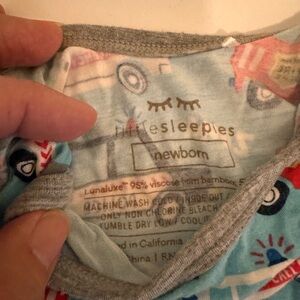 Little sleepies Newborn Onesie - Light Blue with Car Print